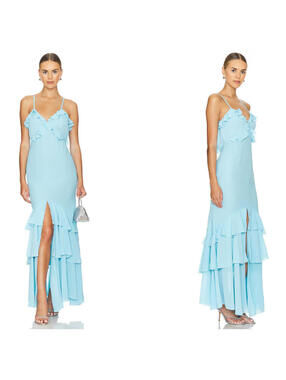 Runaway The Label Namari Maxi Dress Light Blue Ruffle TRIM SIZE S NWT $157MSRP